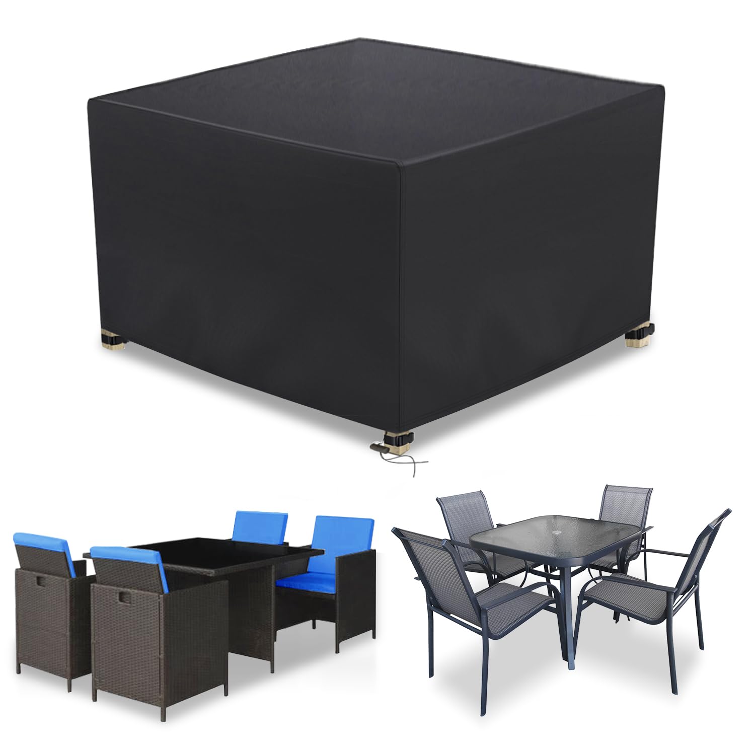 Farfy Copri Copertura Mobili da Giardino IMperMeabile 126x126x74CM, Copertura Tavolo Esterno in Tessuto Oxford 600D, con Ventilazione, Cinghie in Fibbia Antivento, Anti-UV, A Prova di Strappo