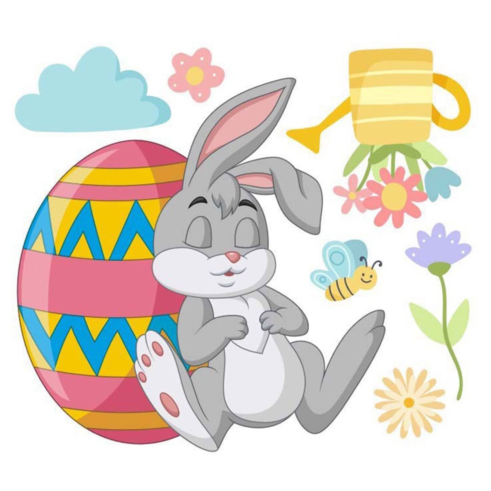 Autocollant Lapin De Pâques Décoratif | Motif Floral Joyeux Pour Toilettes, Mur, Carrelage – 30 X 30 Cm, Facile à Poser