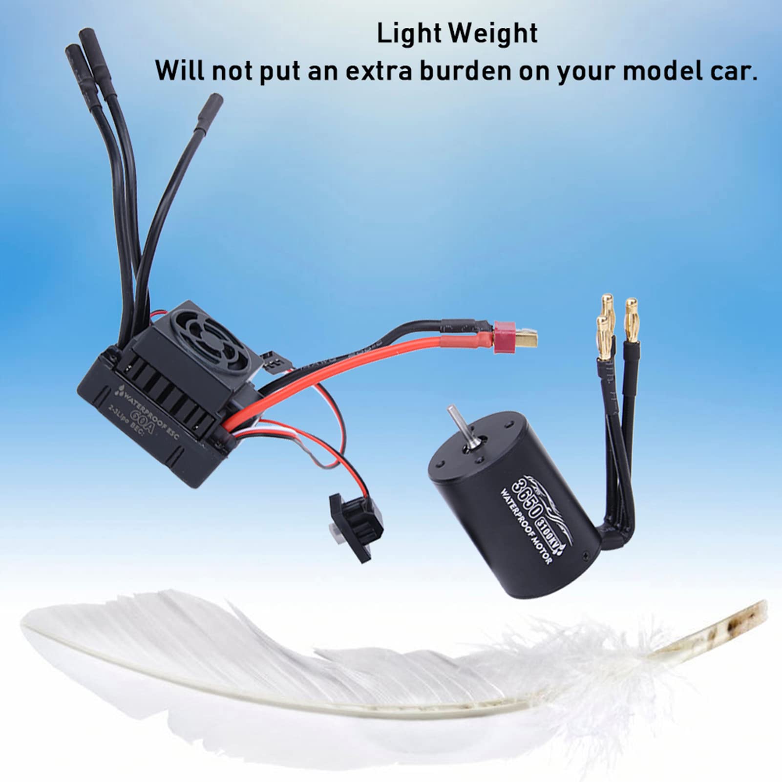 Bezszczotkowy Silnik RC, Bezszczotkowy Silnik Surpass-Hobby 3650 + 60A ESC Czarny Wodoodporny Zestaw Pasujący do Samochodu 1/10 RC(3900KV)
