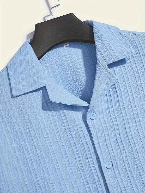 Image of Men's Textured Short Sleeve Button Down Shirt, Collared Pack of 2