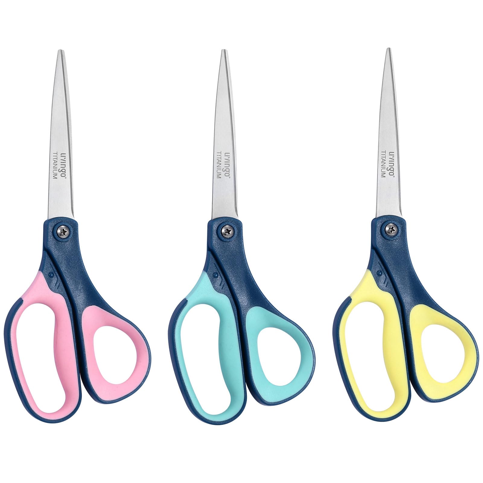LIVINGO Titanium Scissors All Purpose - 3 Pack 8.5” Sharp Stainless Steel Heavy Duty Shears for Office Home Crafting Cutting Paper Fabric