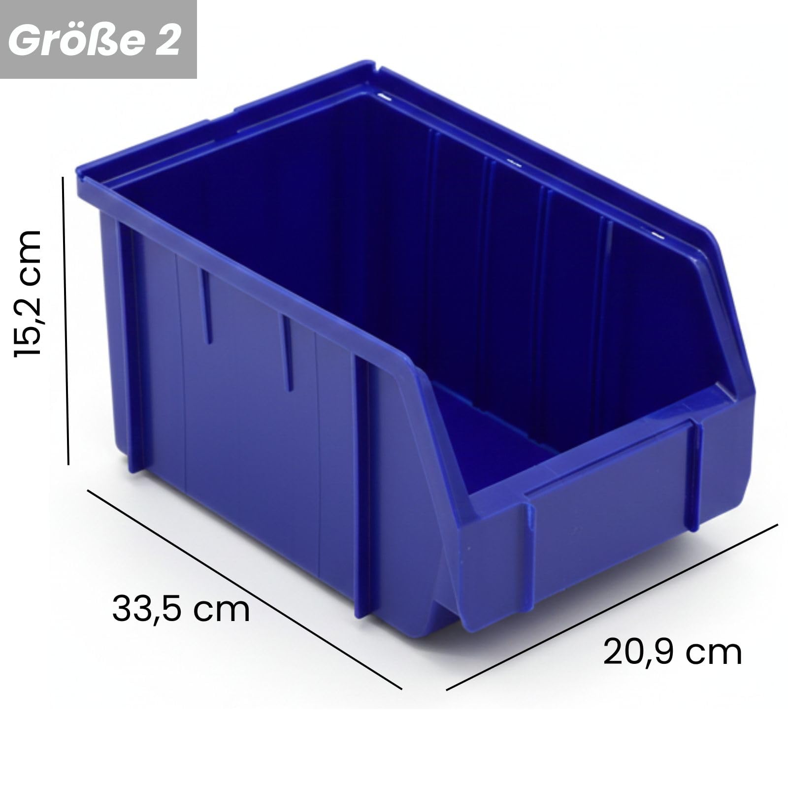 8 Stück Sichtboxen – Stapelbare Aufbewahrungsboxen aus PP (Polypropylen), verschiedene Größen, Lagerboxen für Werkstatt, Keller, Büro & Haushalt (335 × 209 × 152 mm (02))