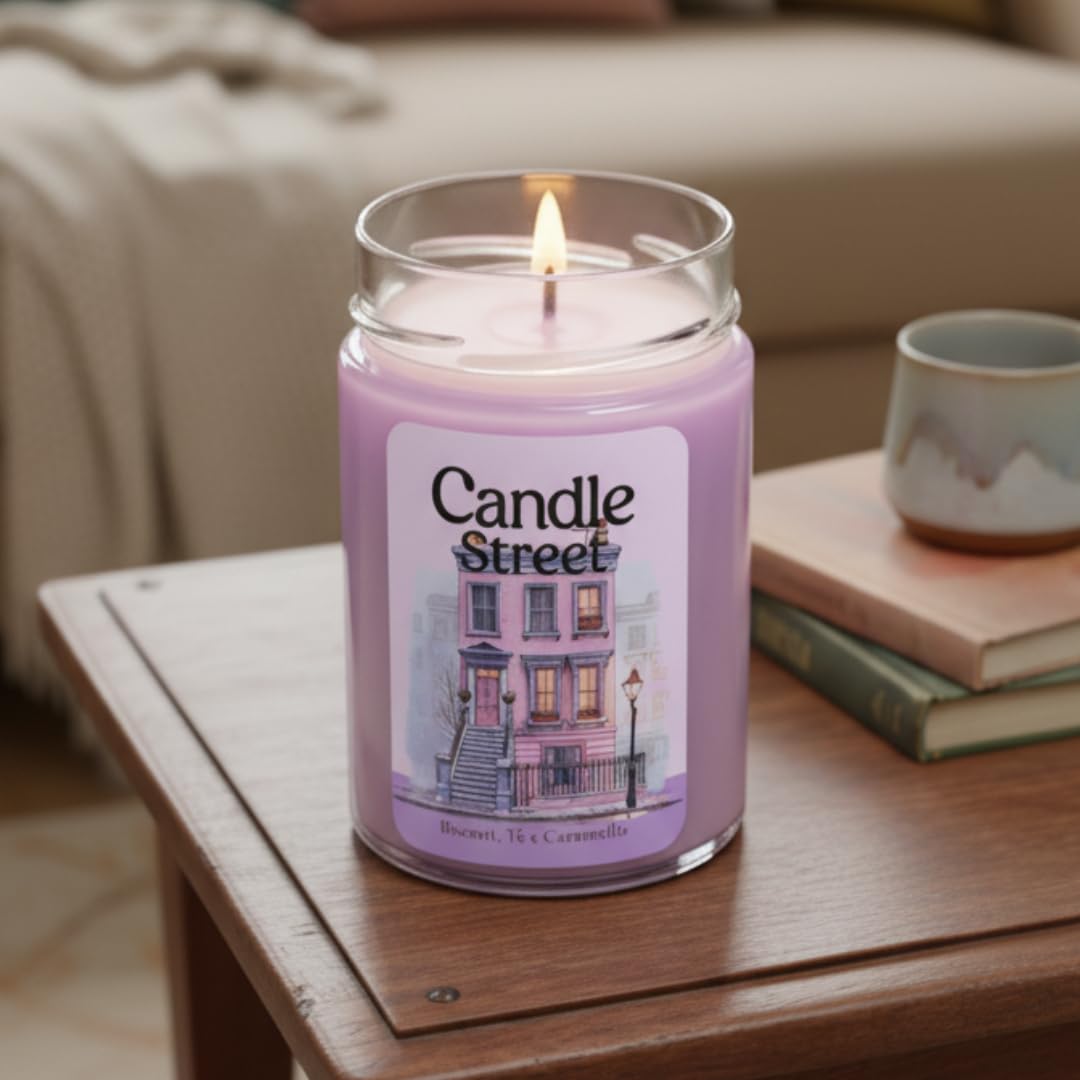 Candle Street Duftkerze Wohnzimmer a Notting Hill 500 g | Kekse, Earl Grey und Karamell | Kollektion Sfumature d'Winter | Große Kerze im Premium-Glas, 120h