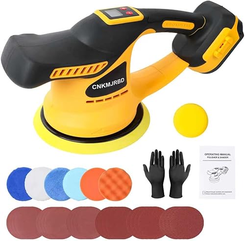 Pulidora inalámbrica para automóvil, compatible con batería Dewalt de 20 V, motor sin escobillas con 6 velocidades ajustables (2300-5200 RPM), para