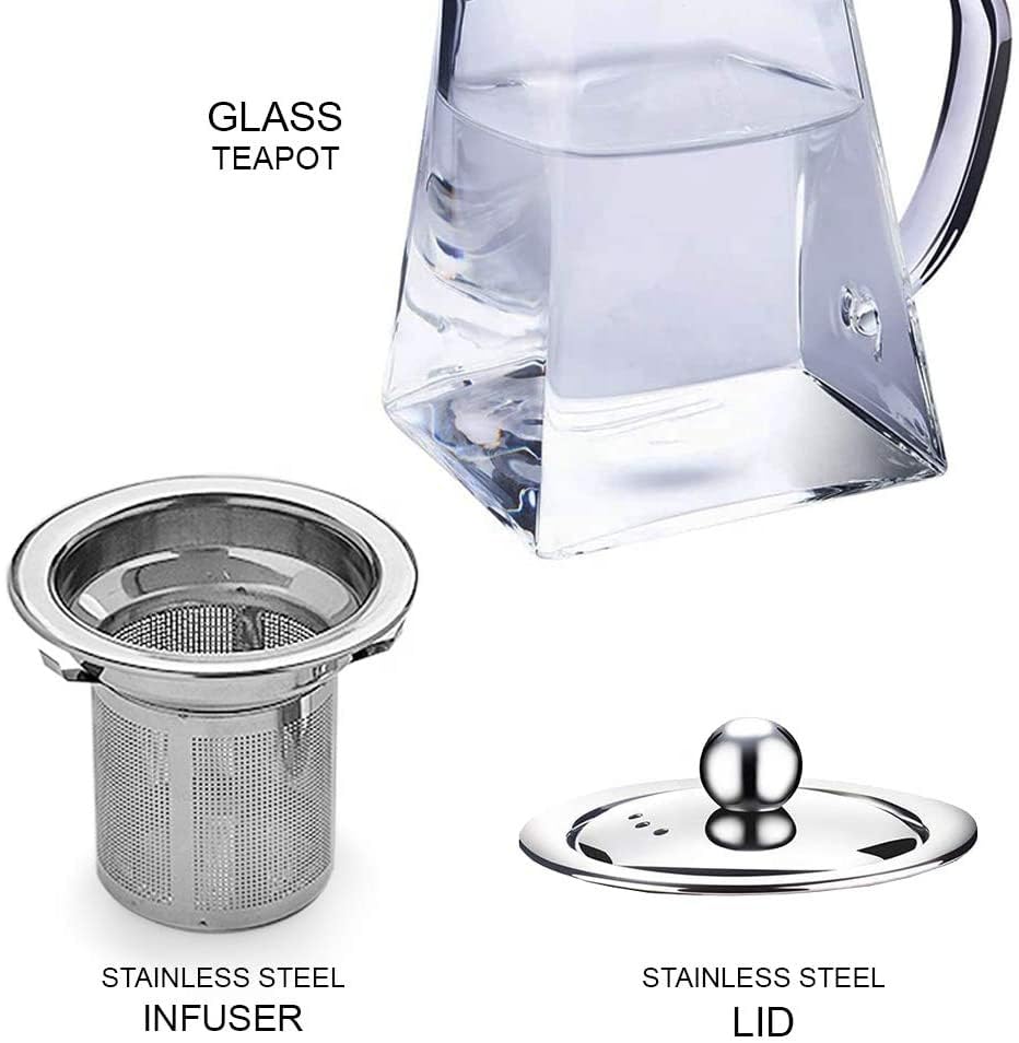 Avastro Square Kettle Heat Resistant Glass Teapot with Stainless Steel Infuser Heated Container Tea Pot Good Clear Kettle Square Filter Baskets Pitcher 750ml Pack of 1 1
