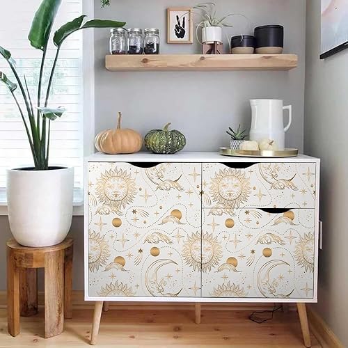 Miniatura 5 de Papel tapiz autoadhesivo de 18 x 236 pulgadas, diseño de hadas de hadas, sol, luna, estrella, dorado, autoadhesivo, extraíble, papel de contacto
