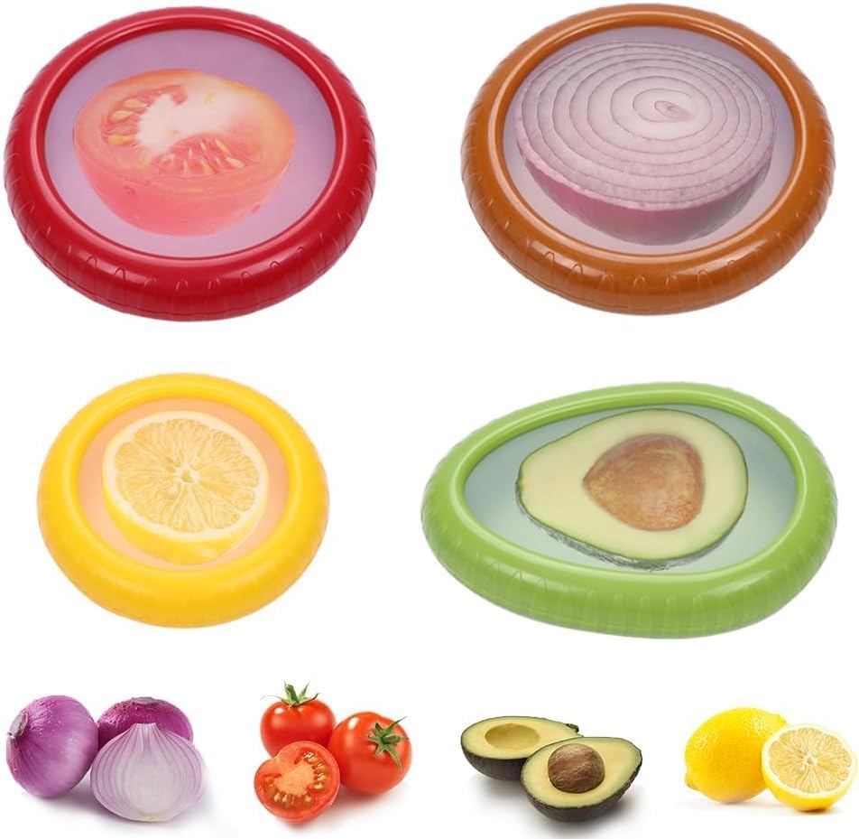 Cajas De Silicona Para Almacenar Frutas Y Verduras - 4 Unidades Reutilizables Para Limón, Cebolla, Aguacate Y Tomate