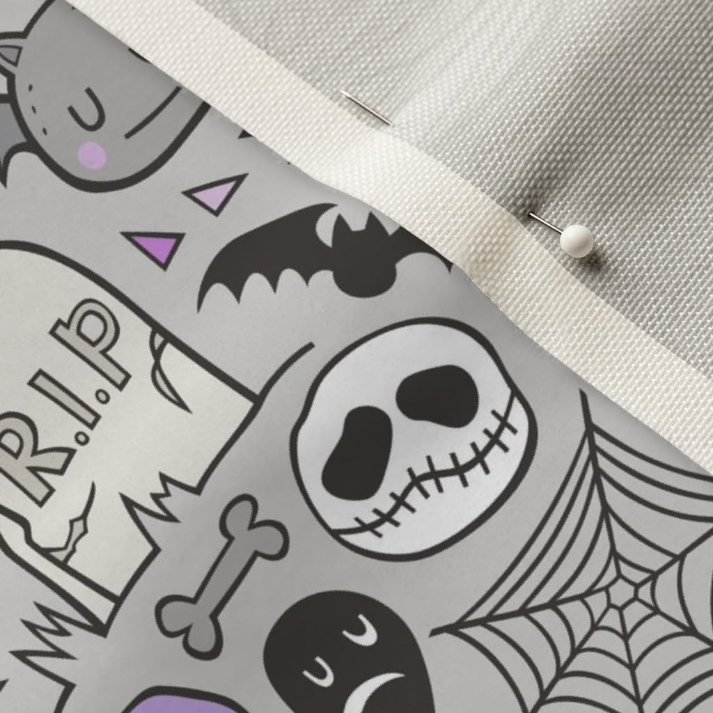Spoonflower Fabric - Halloween Doodle Skulls Spider Skeleton Bat Ghost Web Purple Light Printed on Upholstery Velvet Fabric Fat Quarter - Upholstery Home Decor Bottomweight Apparel