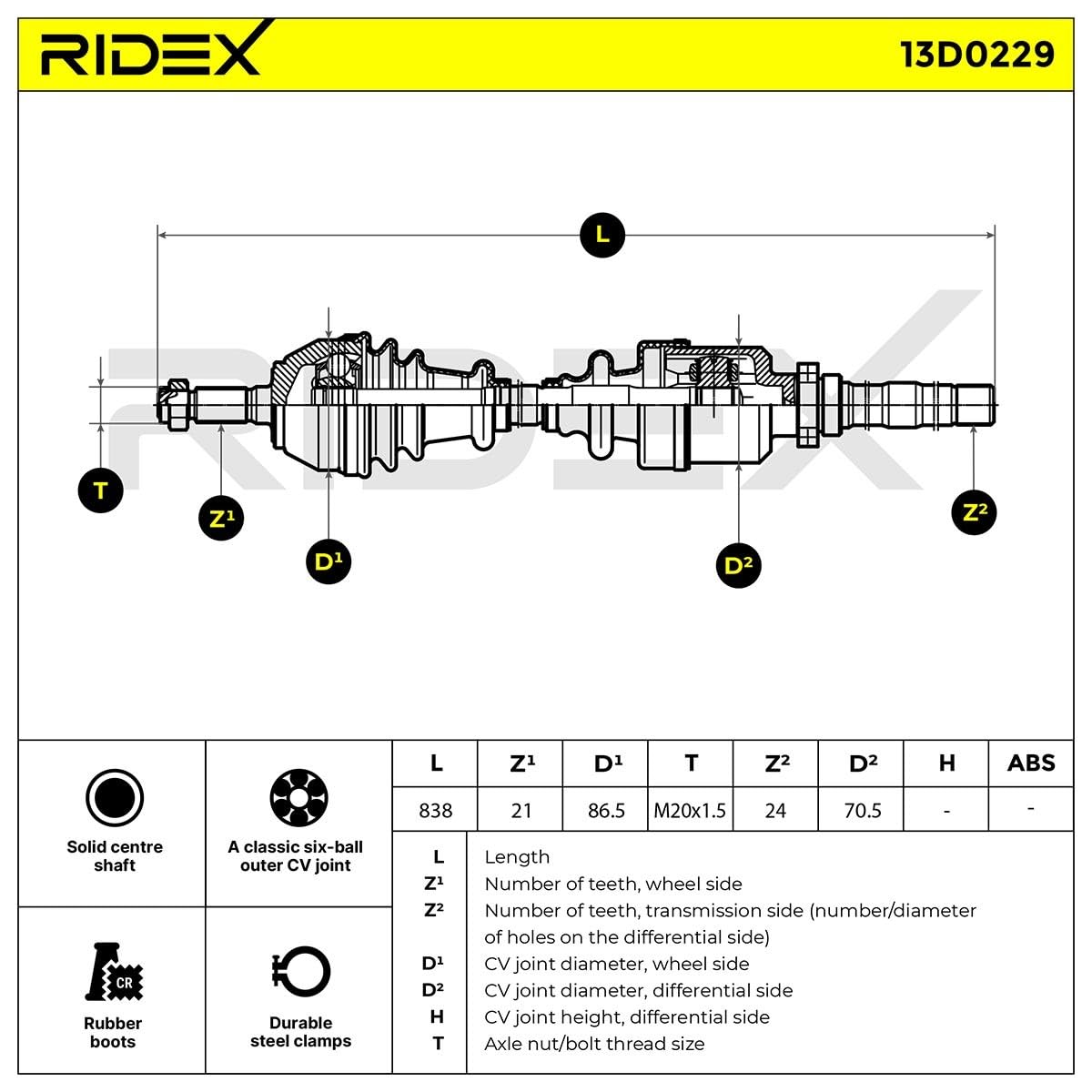 RIDEX 13D0229 Semiasse Anteriore Destra Compatibilità con PEUGEOT 205 II 20A/C