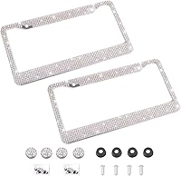 Vista 29 de Marco de matrícula de coche brillante, marco de matrícula de acero inoxidable con cristales hecho a mano, brillante, duradero, ajuste universal