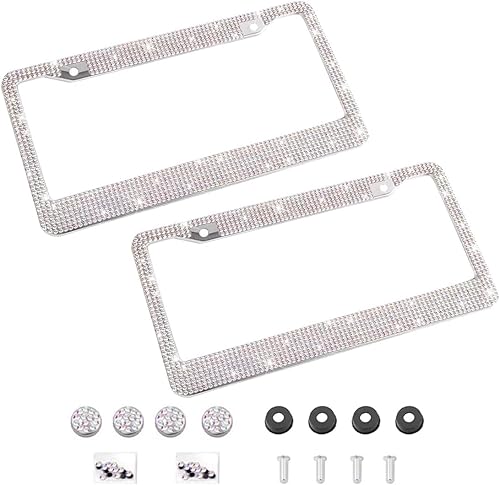 Miniatura 29 de Marco de matrícula de coche brillante, marco de matrícula de acero inoxidable con cristales hecho a mano, brillante, duradero, ajuste universal