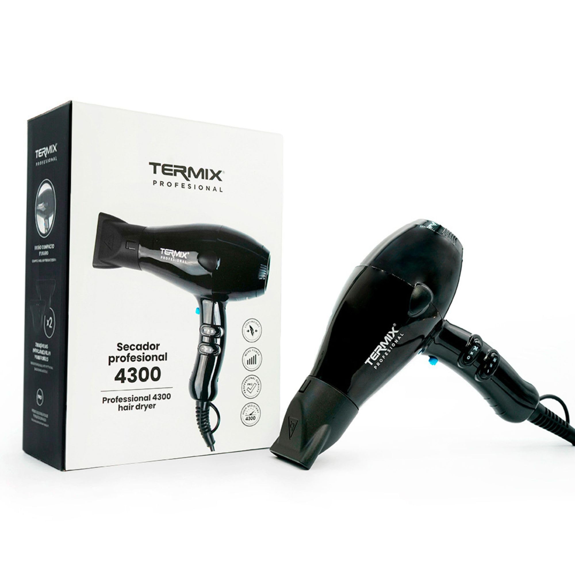 Termix compacto Profesional 4300- Secador de pelo Con 3 niveles de temperatura, ligero y manejable- Con2 boquillas de diferentes tamaños