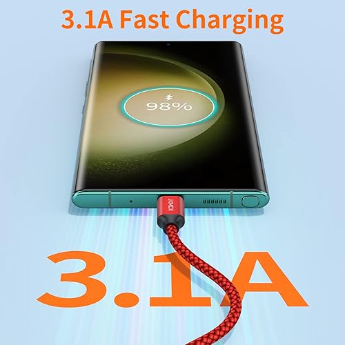 Miniatura 2 de JXMOX Cable USB C, USB A a tipo C 3A de carga rápida (paquete de 2 unidades de 10 pies), cable de carga larga compatible con Samsung Galaxy S10 S9