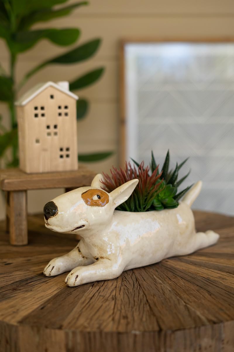 435★funky dog白　モルタル雑貨　（お任せ植物付き）529 Amazon.com : KALALOU CDV2264 Ceramic Bull Terrier Planter : Patio