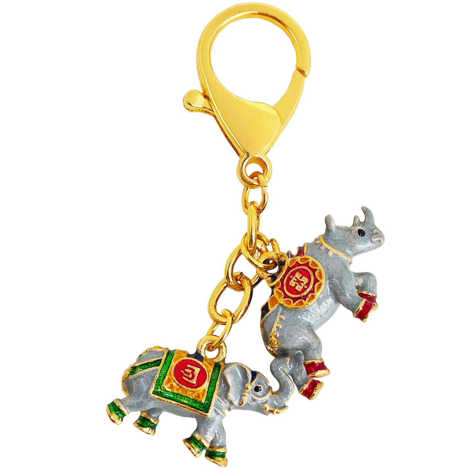 Fengshuibringluck Unisex Grey Feng Shui Active Rhinoceros And Elephant Keychain Anti-Scammer Amulet Keychain