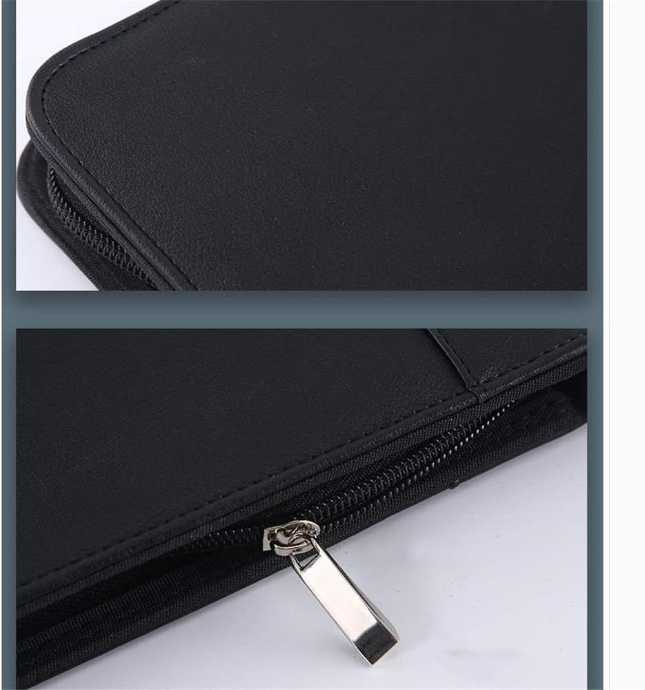 Cartella Portadocumenti in Pelle con Cerniera A4, Portablocco in Pelle Vegana Pu, per Ufficio,Black-34.5X25.7Cm