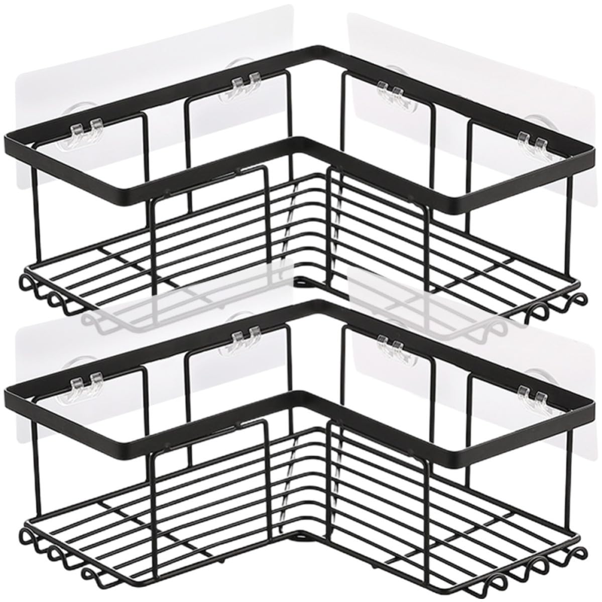 CHILDWEET Mensola Angolare Doccia senza Forare in Acciaio al Carbonio Nero, Struttura Robusta, Set 2 Pezzi per Organizzare Saponi e Accessori in Bagno o Cucina