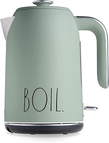 Rae Dunn Hervidor eléctrico de agua caliente Cafetera de acero inoxidable, tetera de té, base giratoria, con protección de apagado automático,
