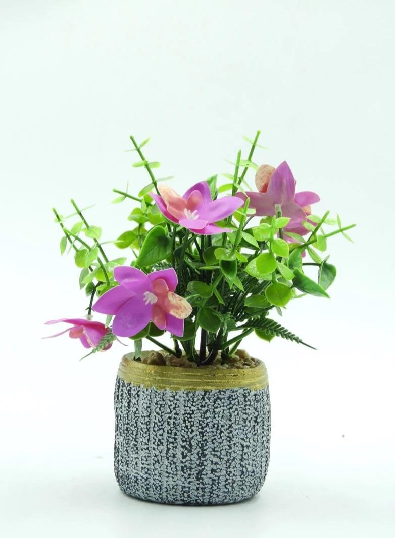 Artificial Lotus Plant with Purple and Pink Flowers in Silver Planter Fake Plant for Gifting Home Office Living Room Decoration 20x9x10cm