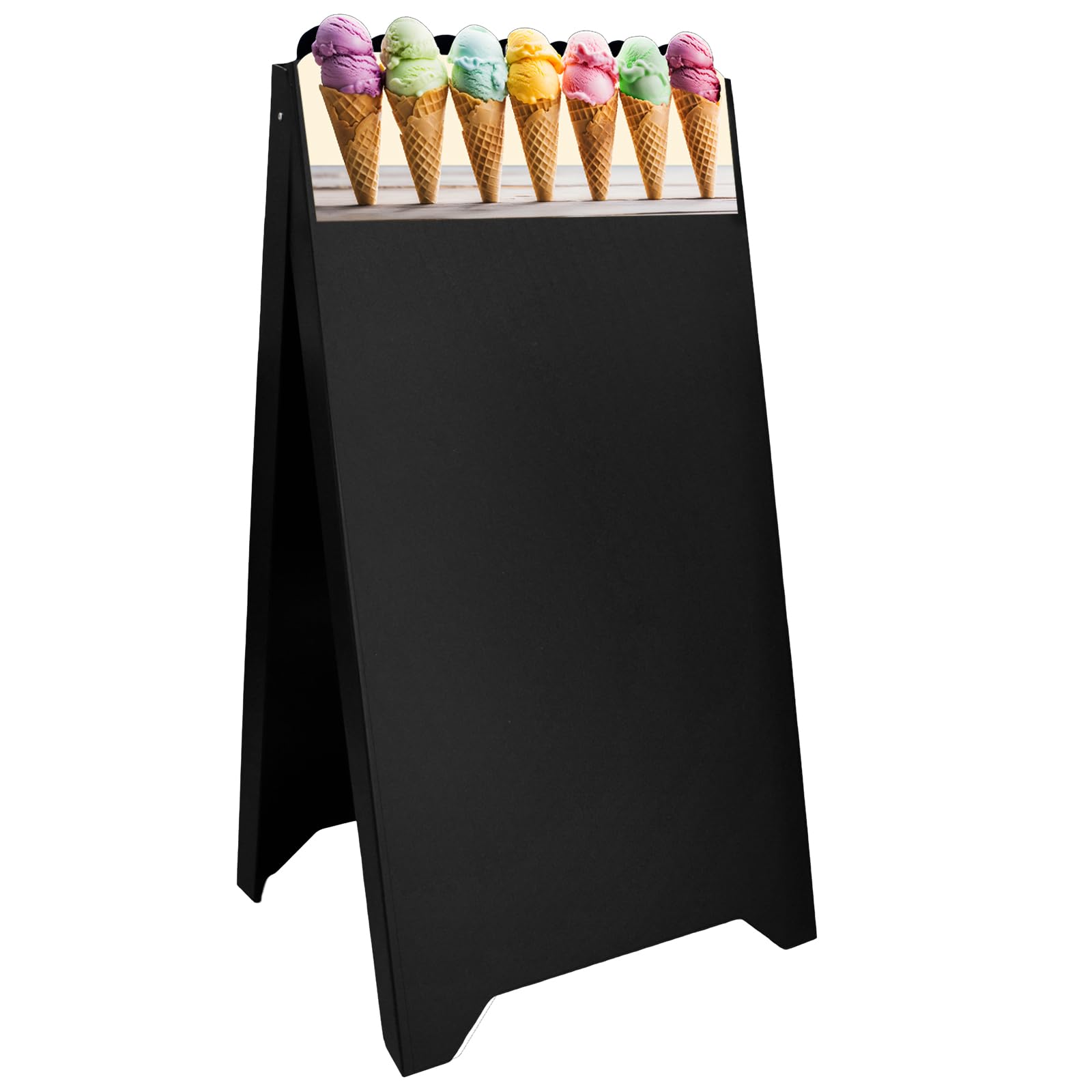 Dwustronny potykacz reklamowy z ABS 118 x 61 cm, wodoodporna tablica do pisania dla lodziarni, kawiarni i restauracji (Czarny, Kremowe rożki lodowe)