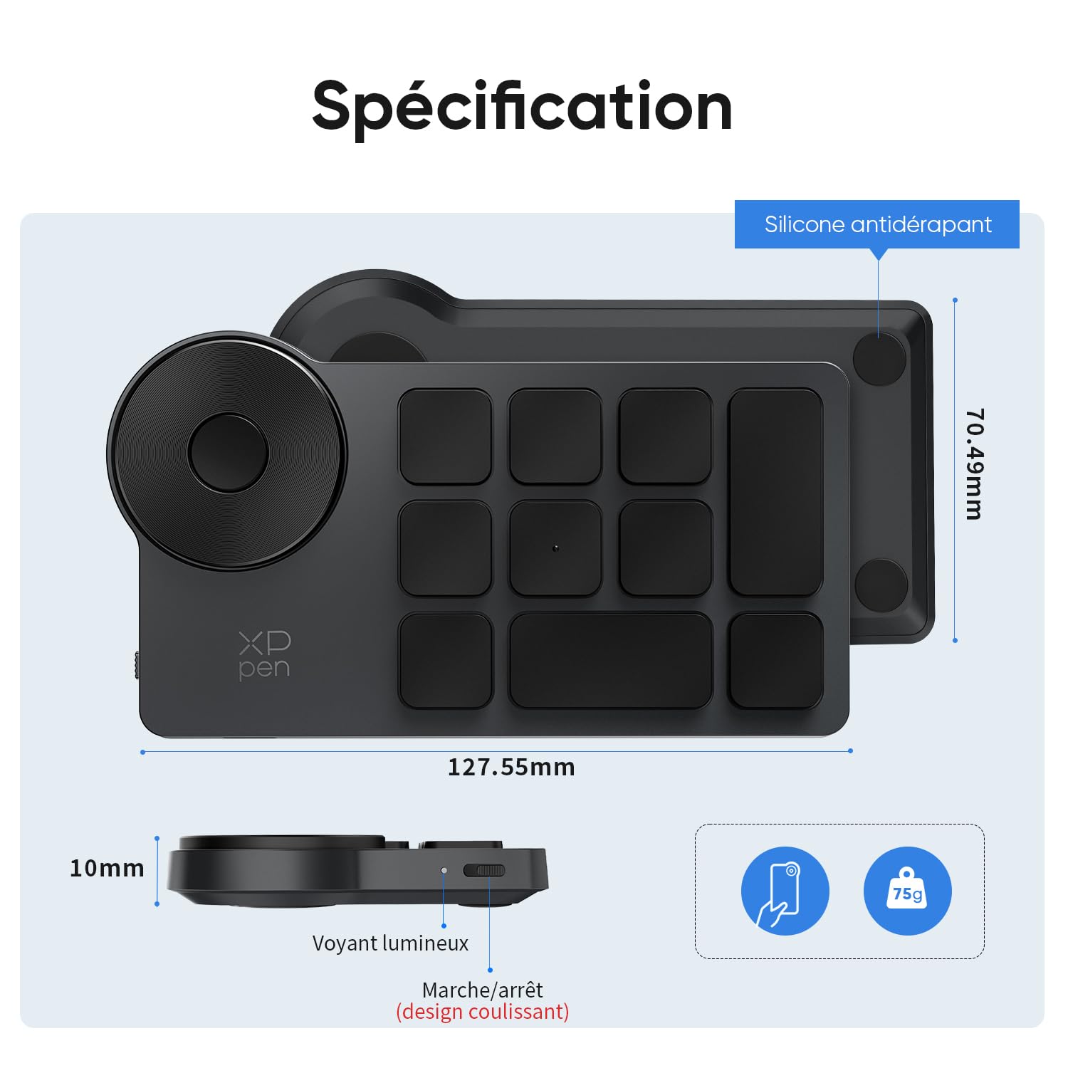 XPPen ACK05 Mini Pavé Numérique Clavier sans Fil Portable, Télécommande de Raccourci avec Molette, 40 Raccourcis Personalisables, Connexion Filaire ou sans-Fil, Ideal pour améliorer l'efficacité