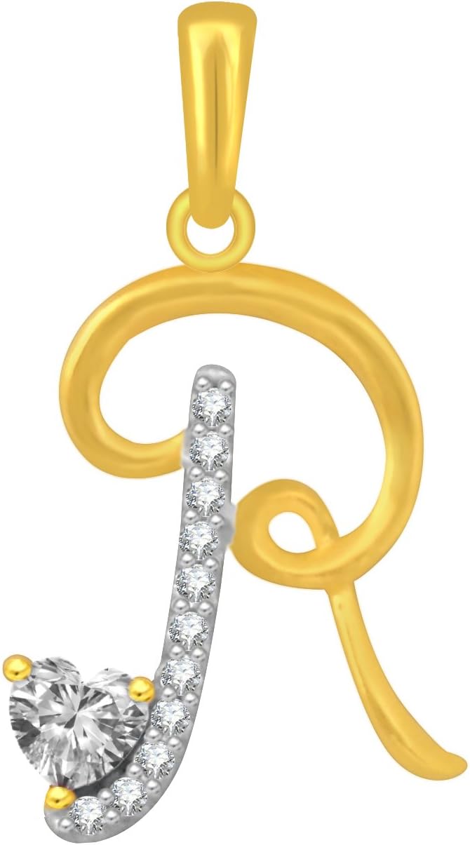THE MARKETVILLA 925 Sterling Silver Valentines Gifts Heart in CZ R Alphabet Letter Pendant