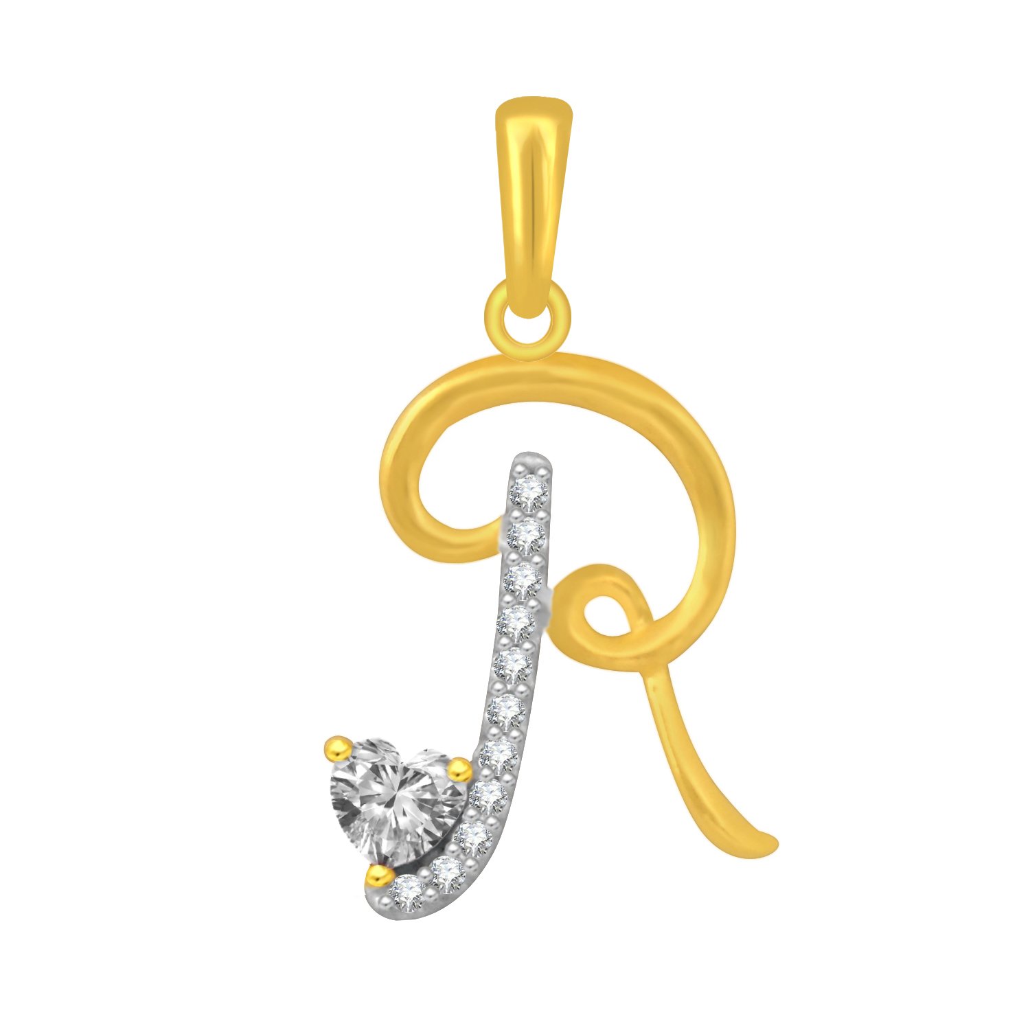 THE MARKETVILLA 925 Sterling Silver Valentines Gifts Heart in CZ R Alphabet Letter Pendant