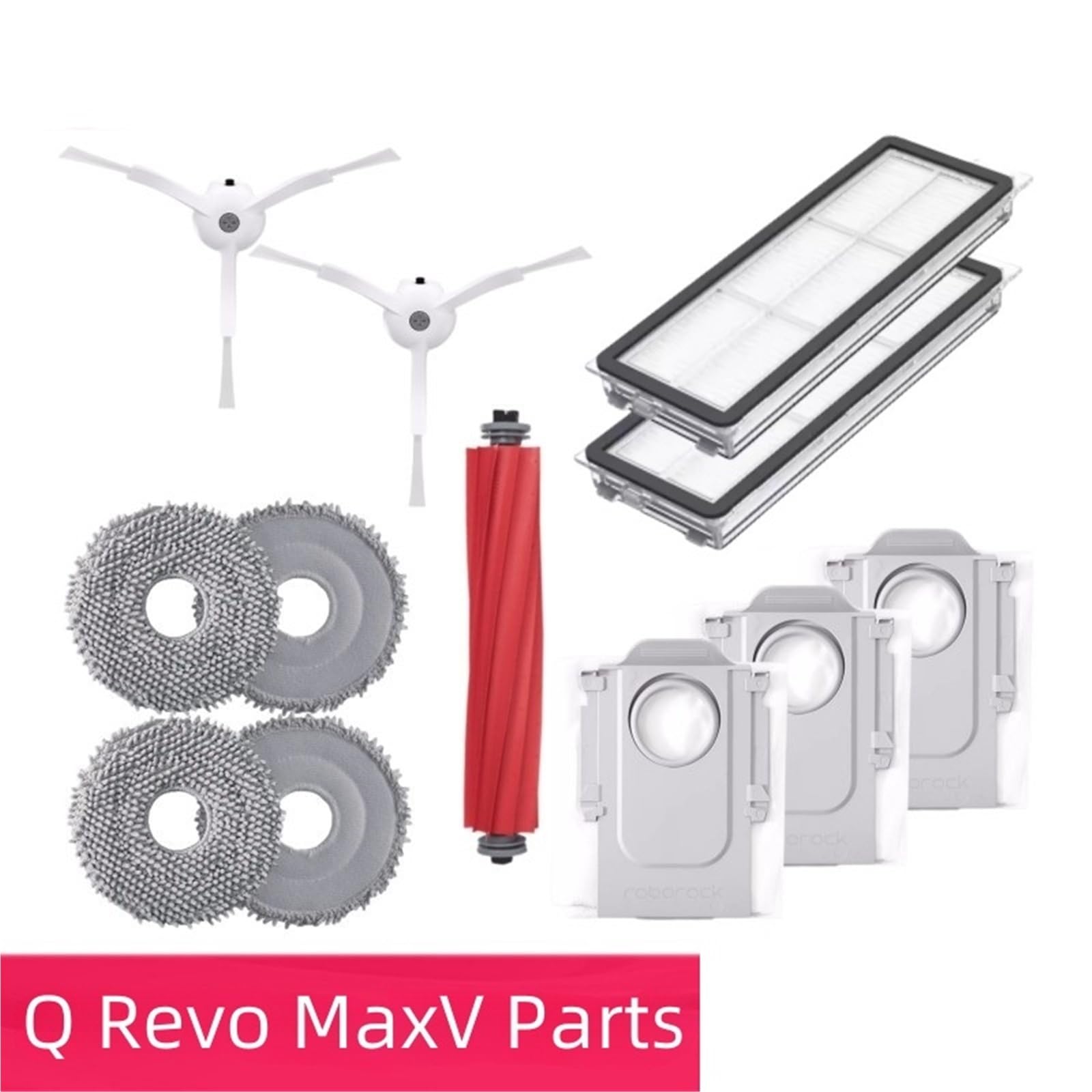 Główna szczotka boczna odkurzacza, pasująca do Roborock, Q Revo MaxV akcesorium do zmywalnego filtra Mop worek na kurz części robota szczotki próżniowe i filtr(Revo Pack 1)