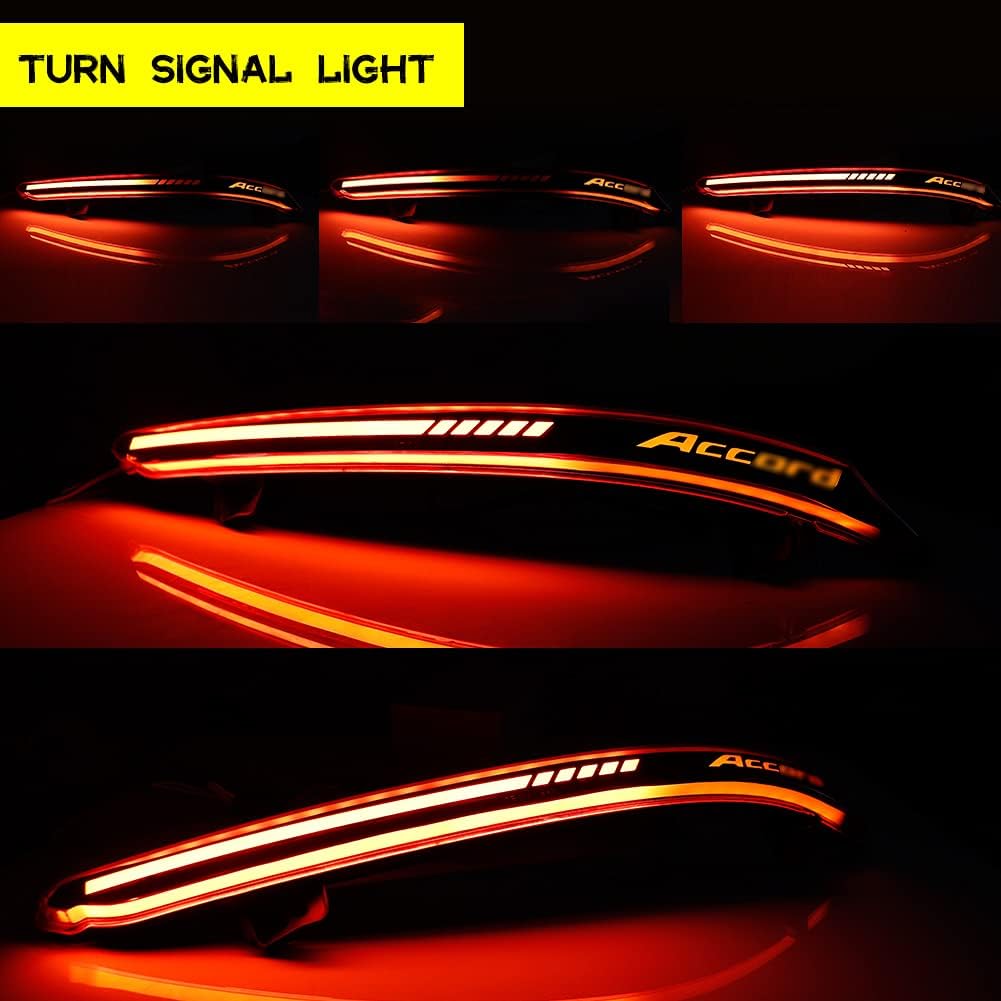 GTINTHEBOX OEM Red Lens Led Rear Bumper Reflector Brake Tail Light w/Sequential Flash Singal Lights for 2018-2022 Honda Accord (Upgraded version)