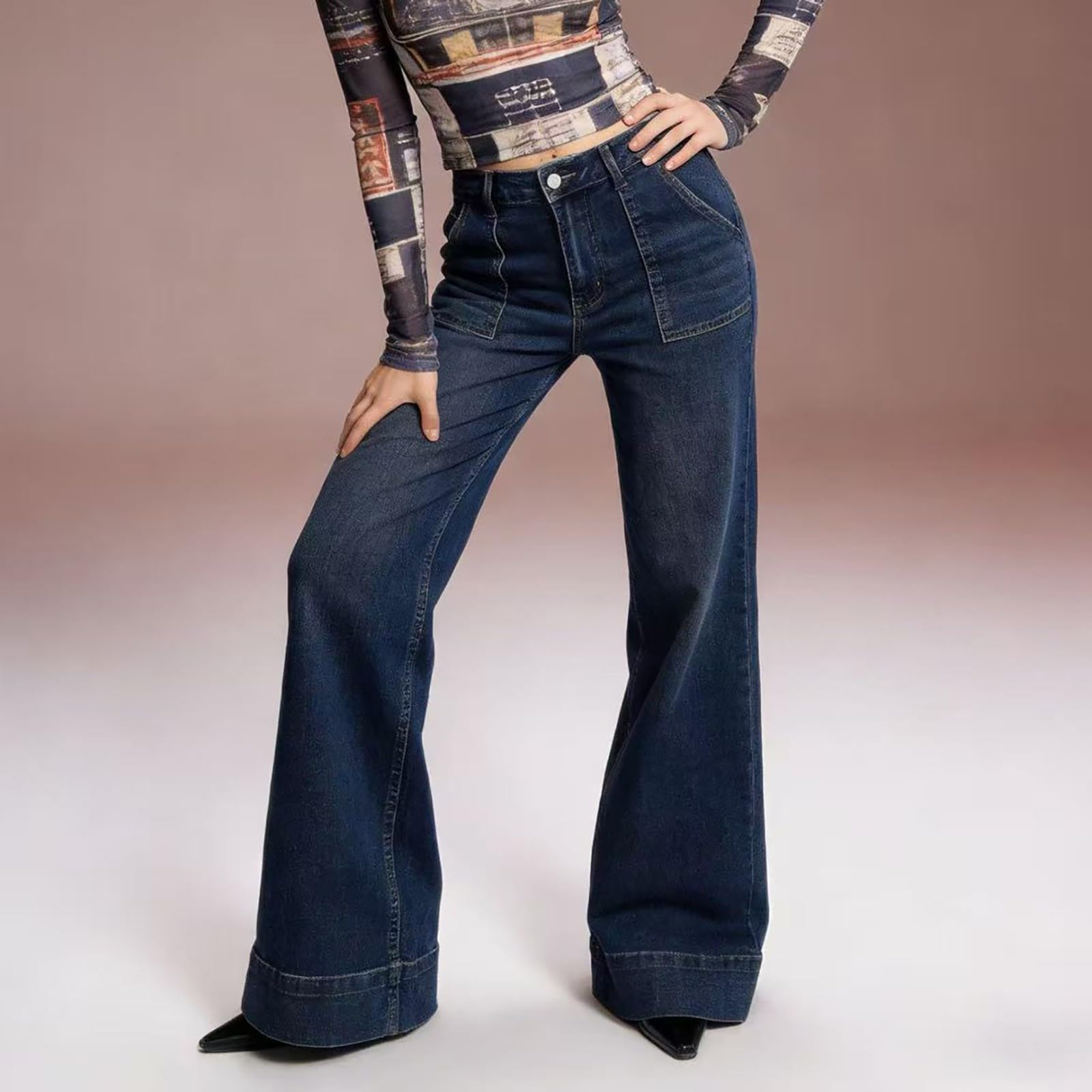 Jeans Donna Larghi Jeans Elasticizzati Gamba Larga Casual Pantaloni Vita Alta Curvy Leggeri Tempo Libero Pantaloni Denim Baggy Larghi Palazzo Taglie Forti Pantalone Comodi Moda Hiphop
