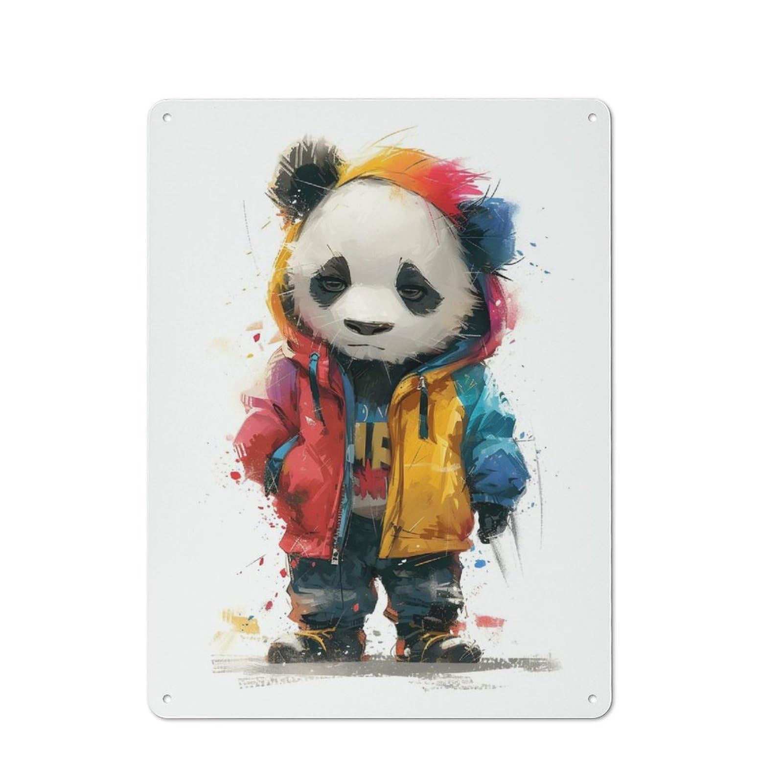 Junmoney Cool Panda In Hoodie Tin Sign 40X30cm For Workshop Wall, Retro Wall Decor, Suited To Metal Sign Collectors