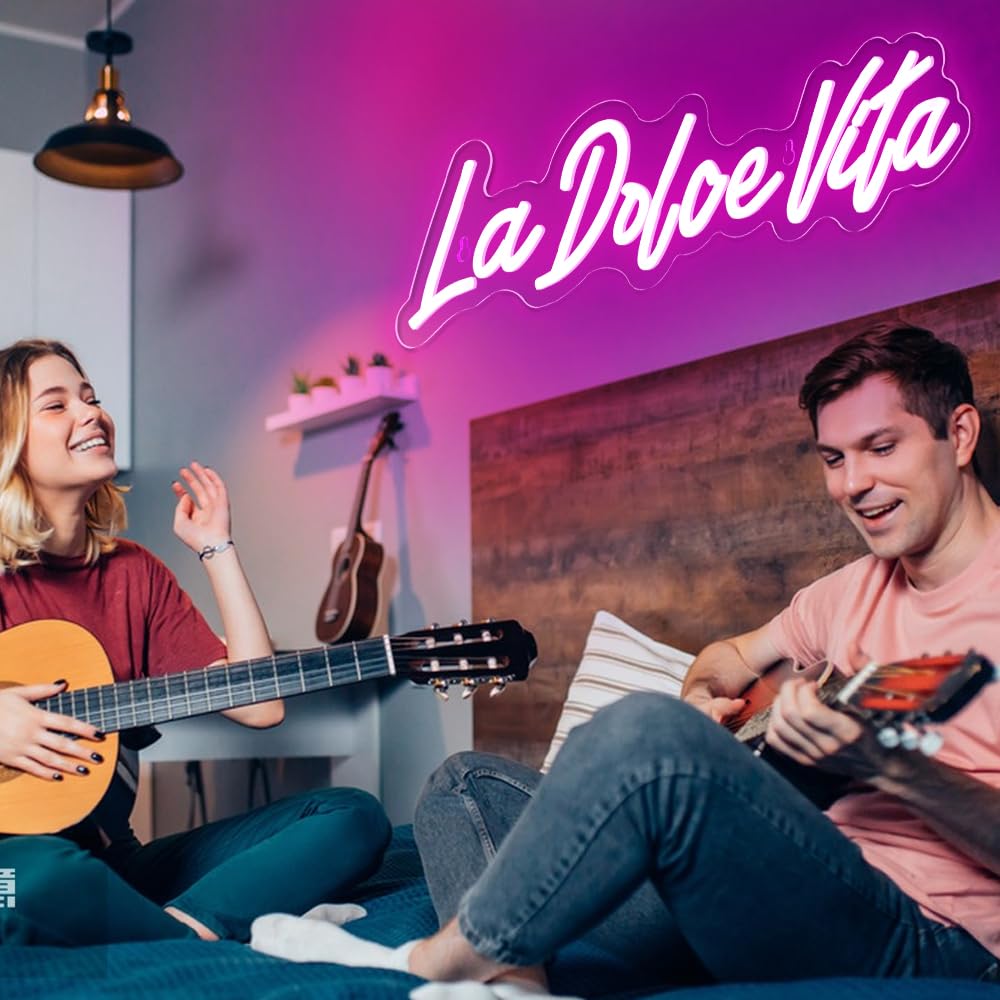 La Dolce Vita Targa neon per decorazione da parete, idea regalo per matrimoni, feste e compleanni, pratiche luci al neon a LED per la decorazione della casa