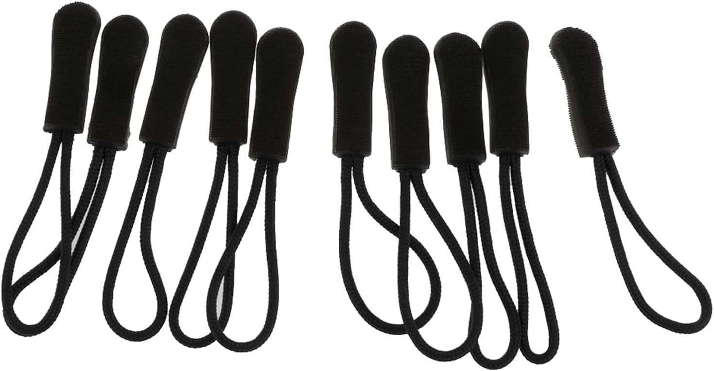 Zipper Pull, Replacement Zip Fixers Cord Puller Slider Jacket Backpack Black/Yellow/Red, 10pcs(Black)