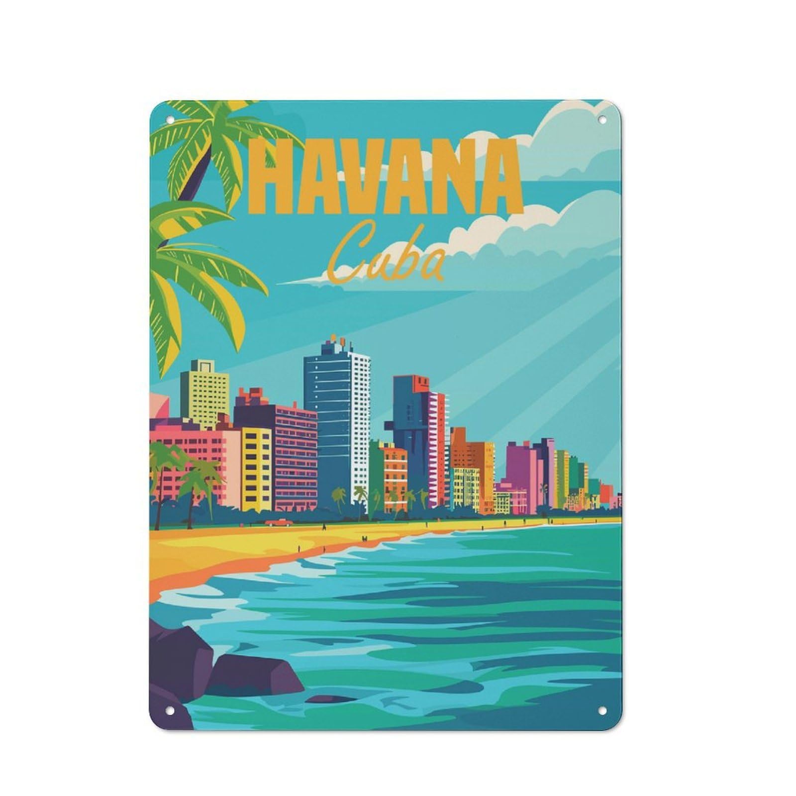 Junmoney Havana Cuba Minimal Metal Wall Sign 40X30cm Featuring For Home Bar Wall, Suited To Bar Sign Collectors