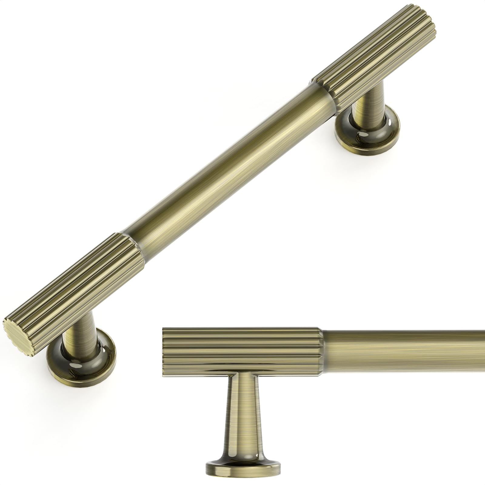 Amerdeco 10 Pack Brushed Antique Brass Cabinet Pulls 3-3/4 Inch(96mm) Hole Centers Kitchen Cabinet Handles Solid Zinc Alloy Cabinet Hardware Drawer Pulls AM020 — image 1