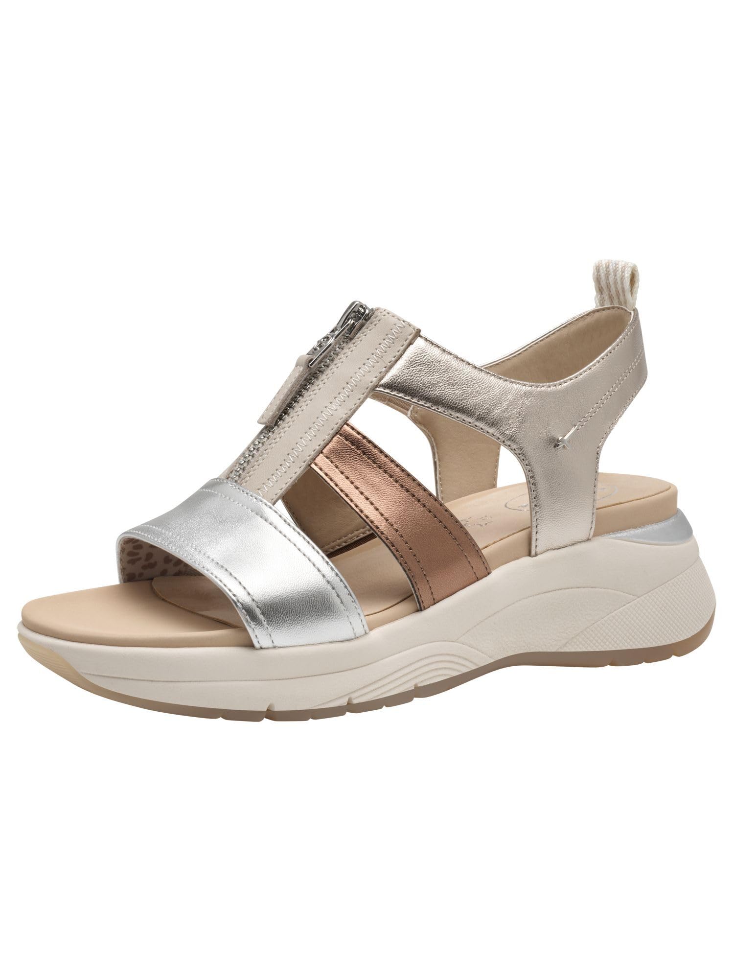 Tamaris Comfort Women’s Flat Leather Sandals with Zip, Metallic Comb, 6,5 UK