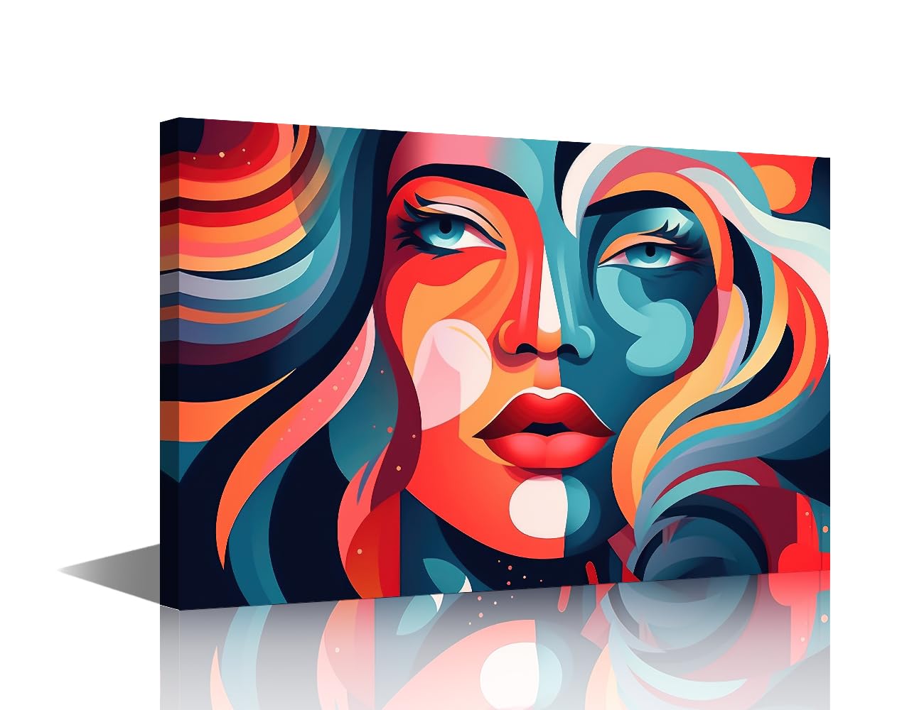 TISHIRON Women's Faces With Different Colors of Red Blue Orange, Canvas Abstract Colorful Poster Wall Art Female Line Picture Print Modern Family Living Room Bedroom Decor (16" Wx24 H)