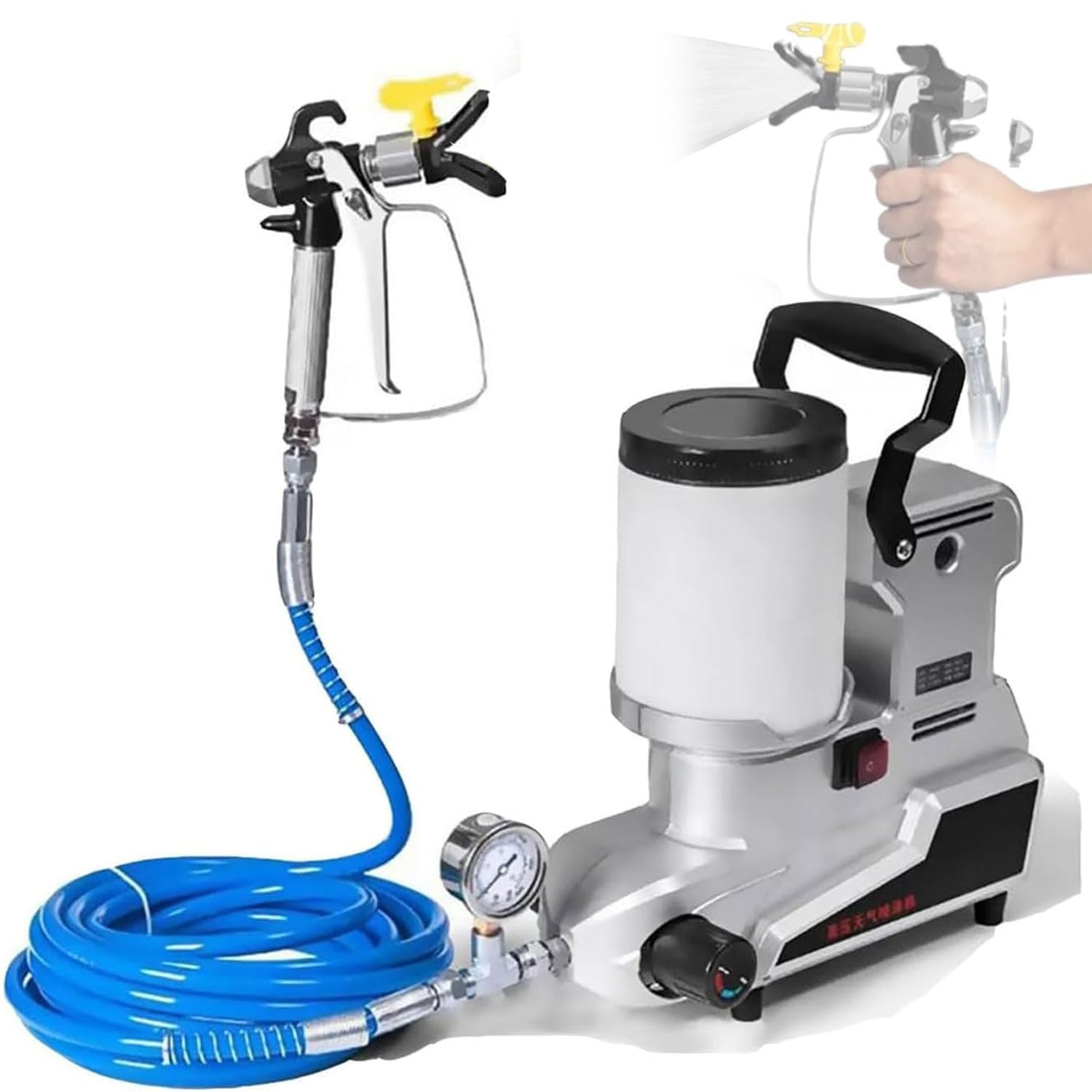 Przenośny bezpowietrzny agregat malarski 1600 W, wysokie ciśnienie, 2,5 l/min, 3 ustawienia prędkości do projektów DIY, ścian, poręczy, mebli