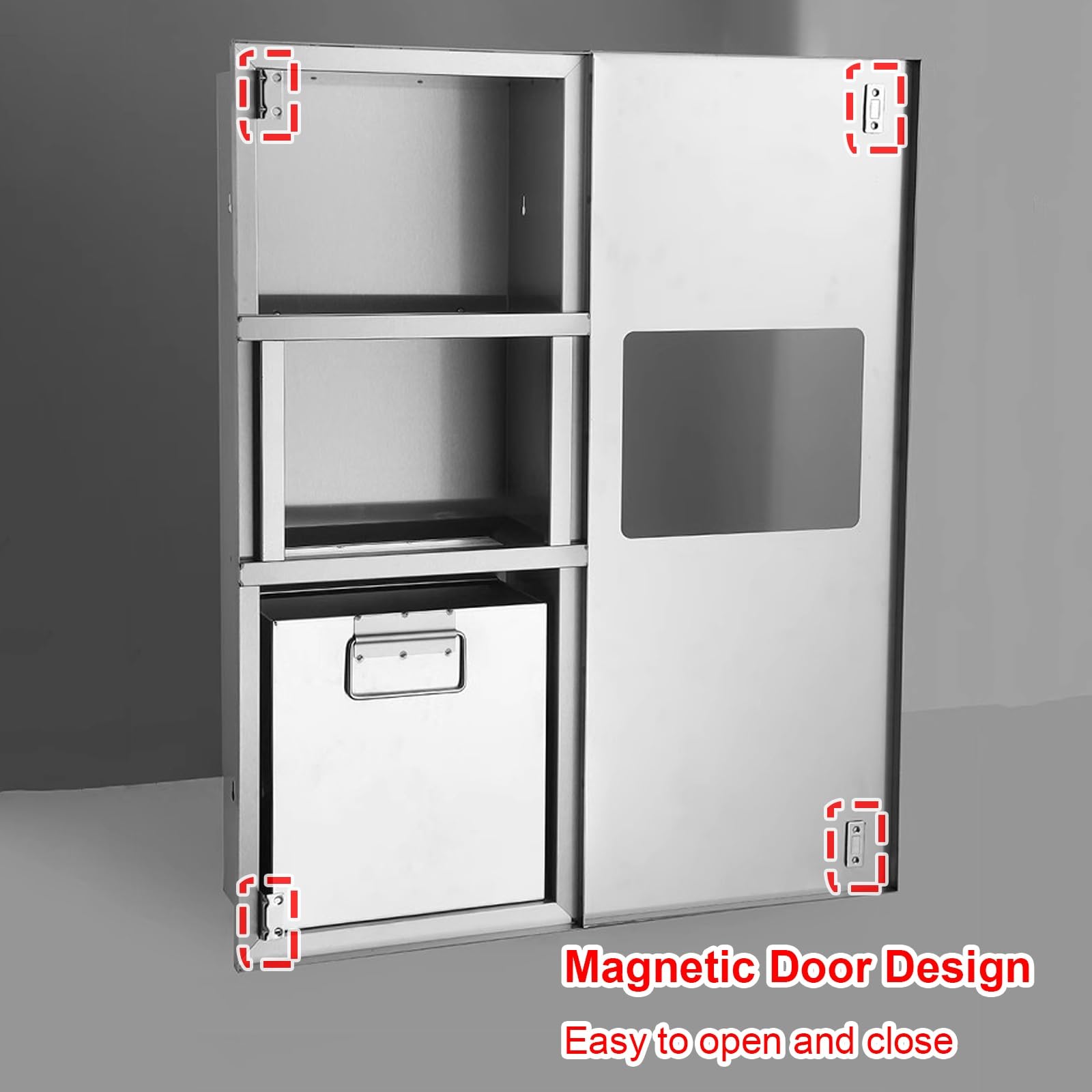 Dispensador Papel Secamanos Empotrado en Acero Inoxidable 304 con Cubo Basura, Dispensador de Papel de Manos, Cubo Basura Cocina, Ideal para Baños Alto Tránsito(Silver,750x310x150mm)