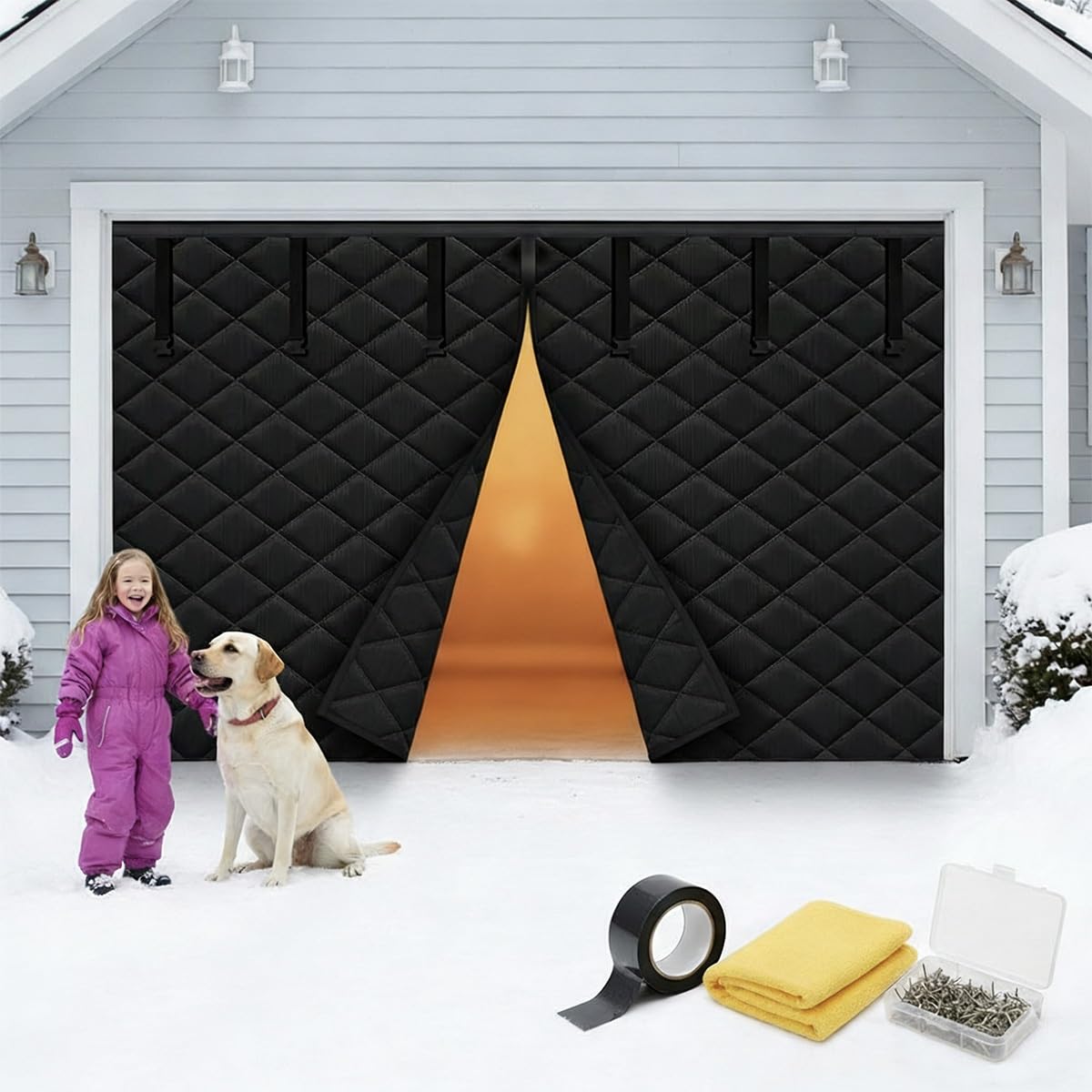 Tenda termica magnetica per porta, con finestra in EVA, resistente, isolante, per officina, insonorizzata e facile da montare (nero, 430 x 425 cm)