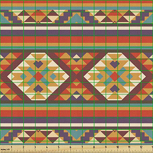 Image of Ambesonne Colorful Fabric by The Yard, Mosaic Inspired Horizontal Lines with Graphic Design, Decorative Fabric for Upholstery and Home Accents, 2 Yards, Orange Maroon