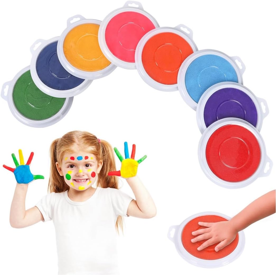 8 Colors Fingerprint Ink Pads, Round Ink Pads of 7 Washable Stamp Pads, DIY Art Supplies for Card Making Scrapbook, Color Painting Ink Pads, 8 Pcs