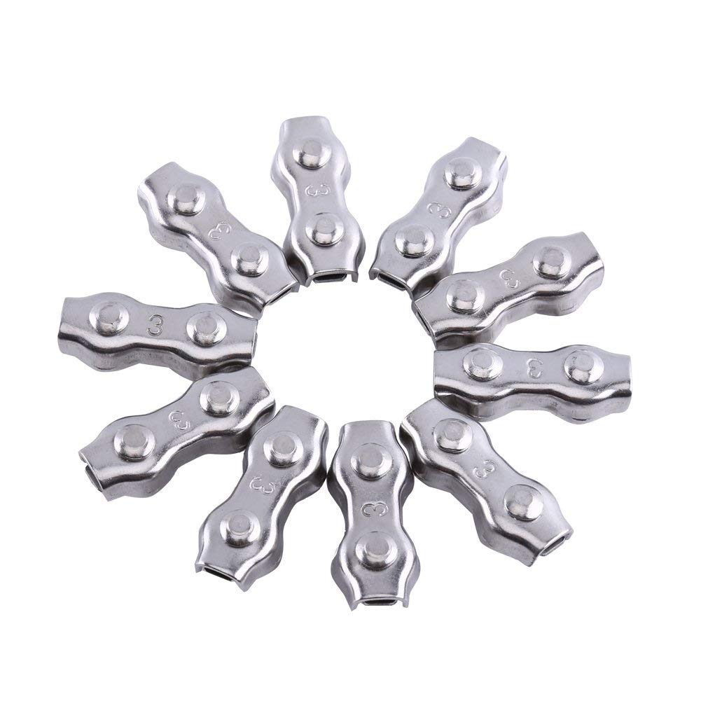 10Pcs 3mm Wire Rope Clamp M3 Stainless Steel Duplex Wire Cable Rope Grips Clamps Caliper for Wire Cables with 304 Stainless Steel for Corrosion Resistance
