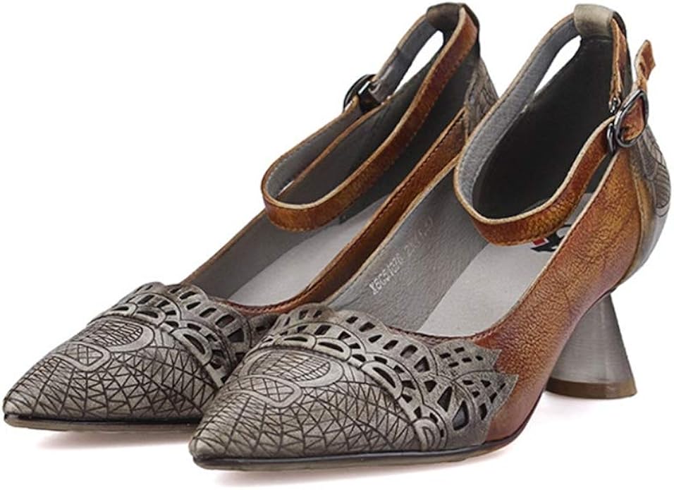 Women Pointed Toe High Heels National Style Retro Courts Shoes Ankle