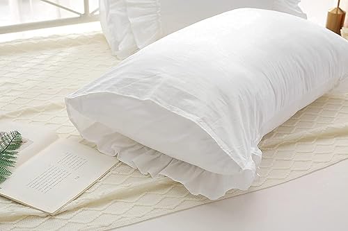 Vista 185 de Fundas de almohada cuadradas blancas con volantes, fundas de almohada europeas, 100% algodón, 18 x 18 pulgadas, 2 unidades Blanco 3