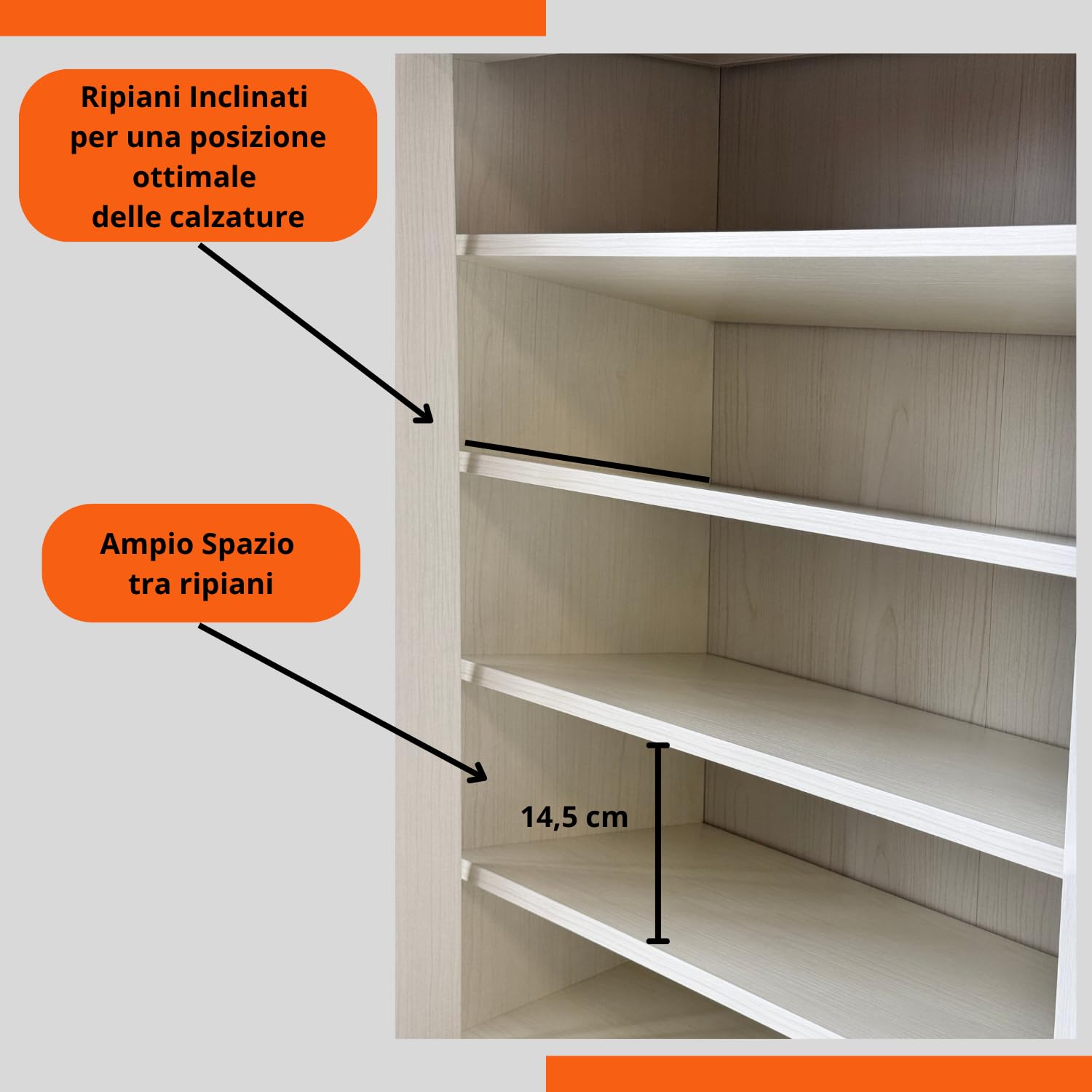 eacommerce | Scarpiera 4 ripiani, 2 ante, 1 cassetto | Legno melaminico, 63x33x95H cm | Ripiani inclinati, piedini in ABS | Organizzazione scarpe salvaspazio (Cemento)