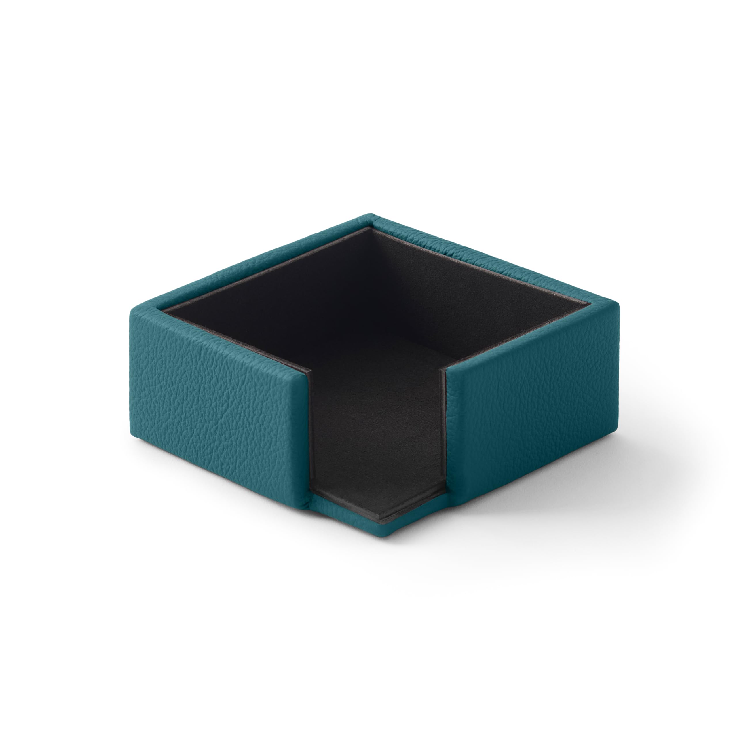 Eglooh - Atena - Portamemo Quadrato in Vera Pelle Blu Petrolio - Porta Foglietti da Scrivania, Blocchi Note, Appunti - cm 11,2 x 11,2 x H.4,5 - Interamente Made in Italy