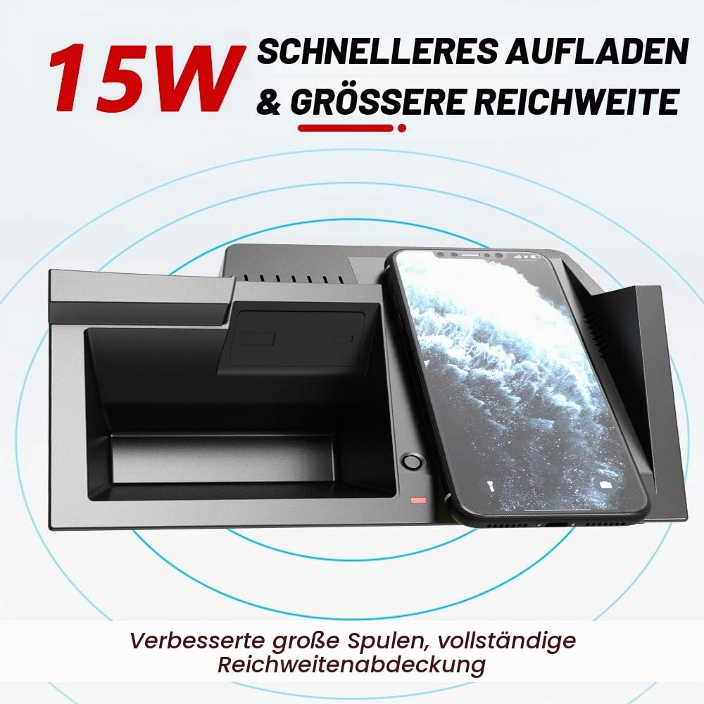 Upgrade Kabelloses Ladegerät Auto für Mazda CX5 2017 2018 2019 2020 2021, 15W Qi Wireless Schnell-ladegerät mit QC3.0 USB und 18W PD für iPhone 12/11/XS/X/8 Samsung S20/S10/S9 Qi-Telefo