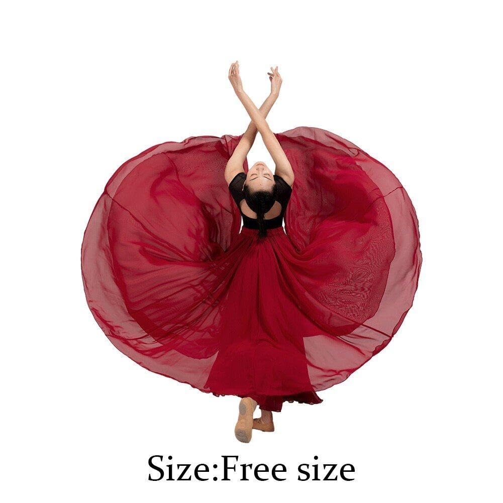 Sanfly Gonna Lunga in Garza a Strati 720 Gradi Gonna Lunga in Raso Elegante per Danza del Ventre Flamenca Costume Spagnolo
