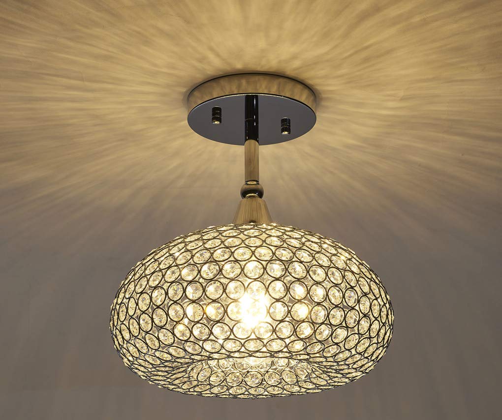 Lighting, 1 Light Chrome Finish Flush Mount Light Fixture, Crystal Chandelier, Ceiling Light Fixture Flush Mount,Bulb Not Included